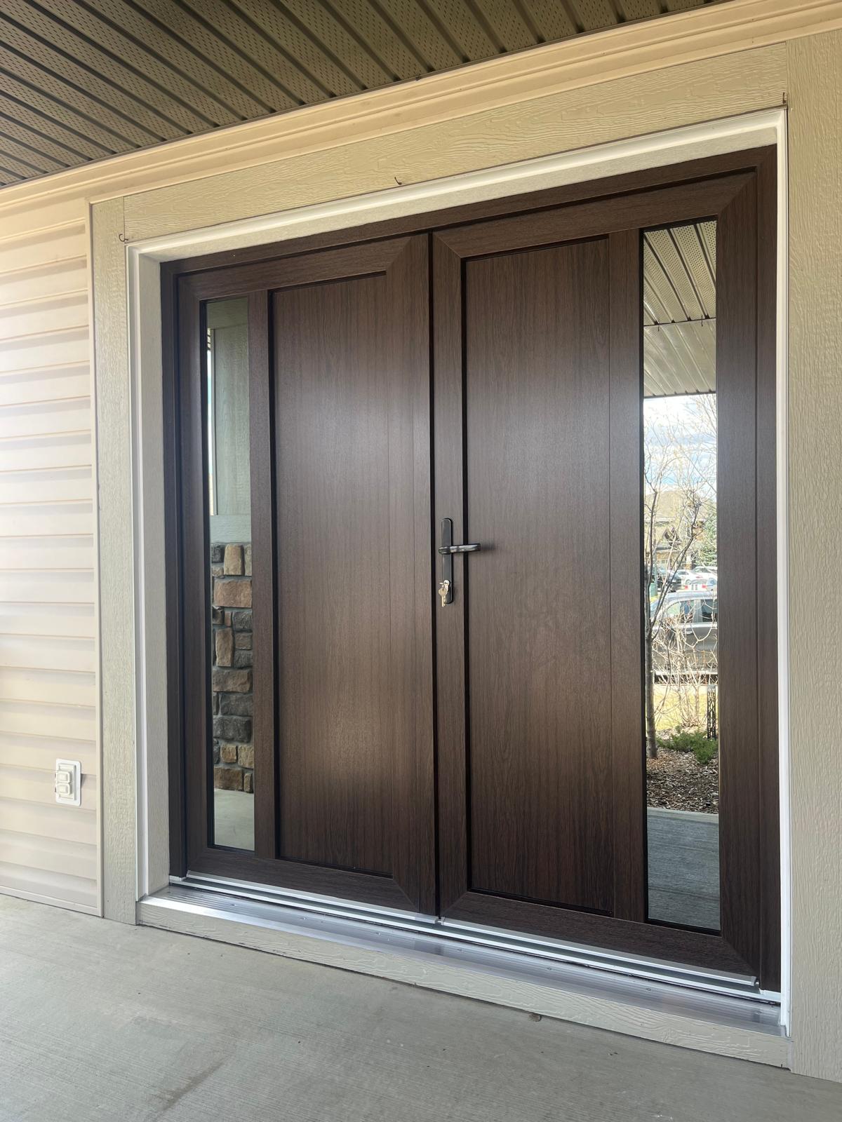 Walnut pivot statement entry door